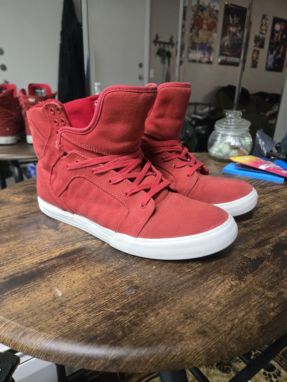 Supra Men's Red High-Top Canvas Sneakers with White Sole